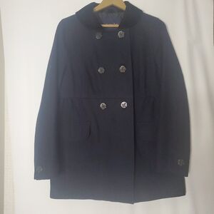 American Eagle Outfitters Women Size L Navy, 50% wool, double button pea coat